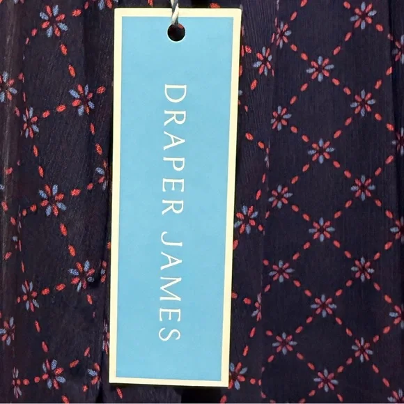 XXL Draper James Navy and Red Geometric Pattern Smocked Top, Sheer Sleeve, NWT - Picture 6 of 13